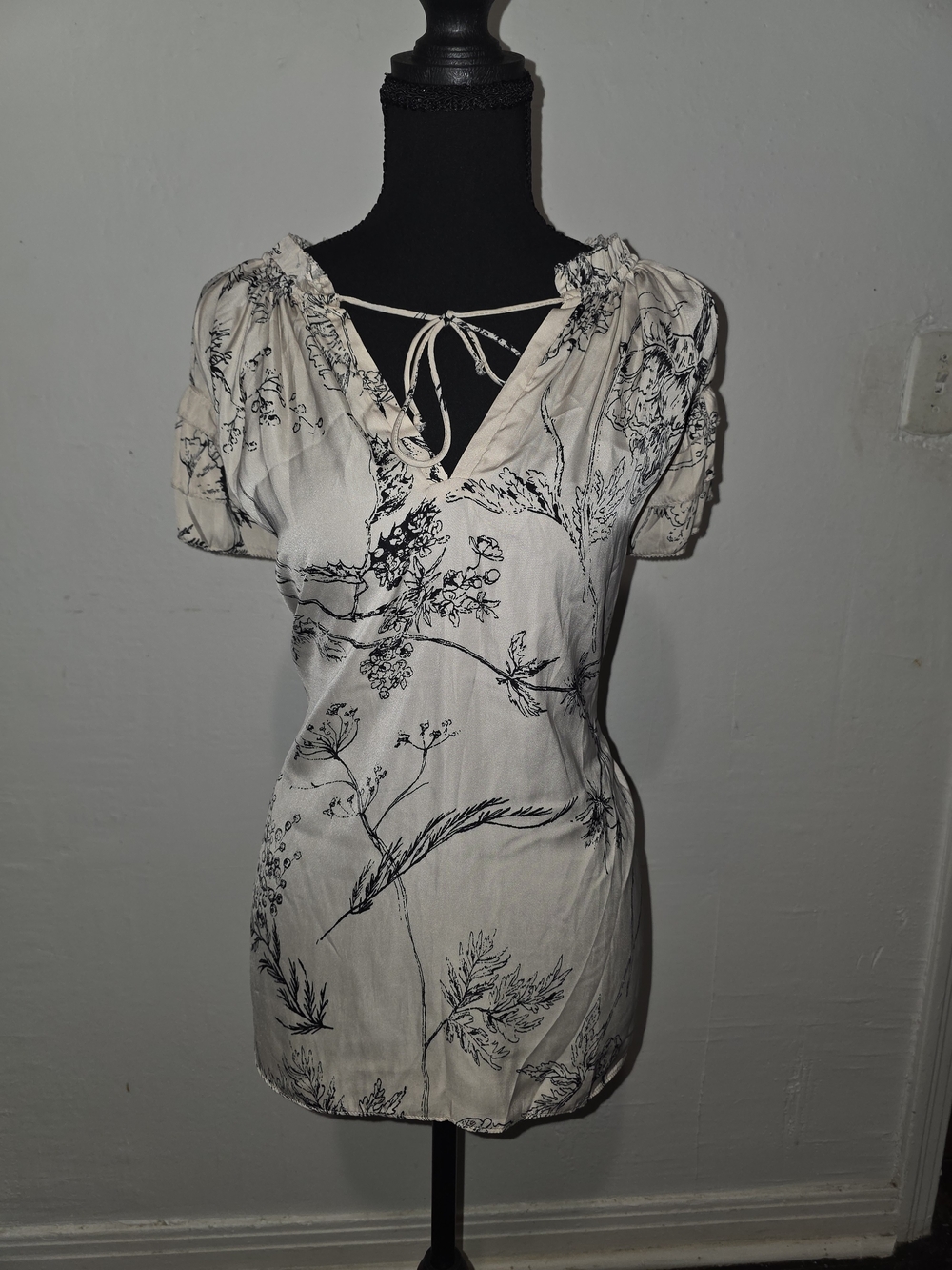 Philosophy White Blouse with Black Botanical Print